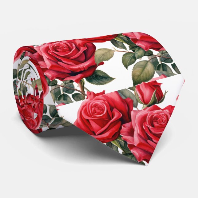 Corbata Clásica Formal de Rosas Rojas (Enrollado)