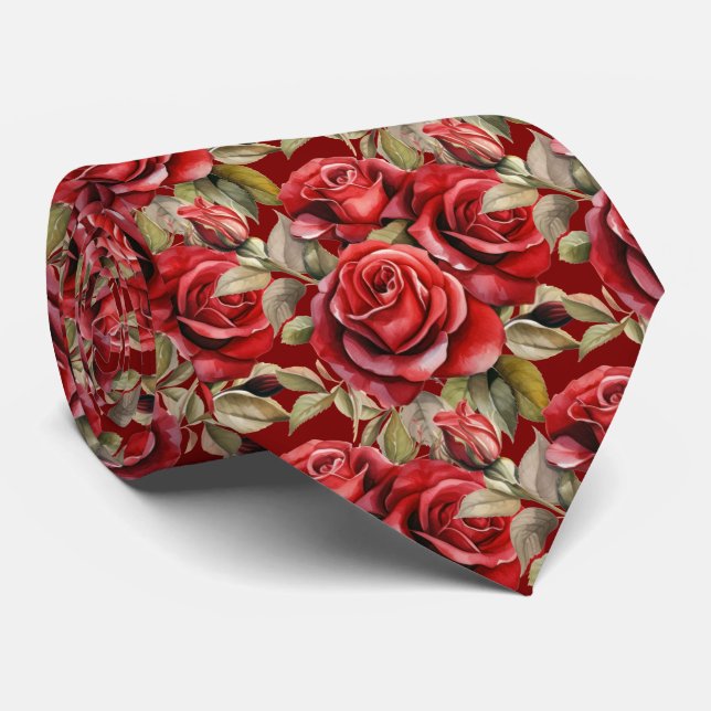Corbata Clásica Formal de Rosas Rojas (Enrollado)