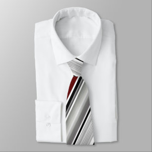 Corbata Clásica franja roja blanca y gris