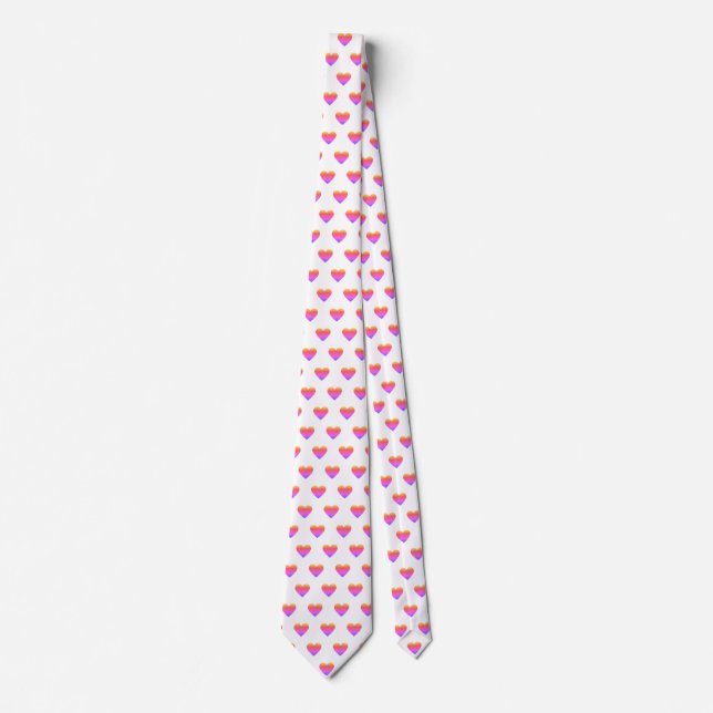 Corbata Clásica Moda Cute Arcoiris Ombre Corazón Blanco (Anverso)