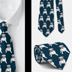 Corbata clásica moderna azul marino de perro Pug d