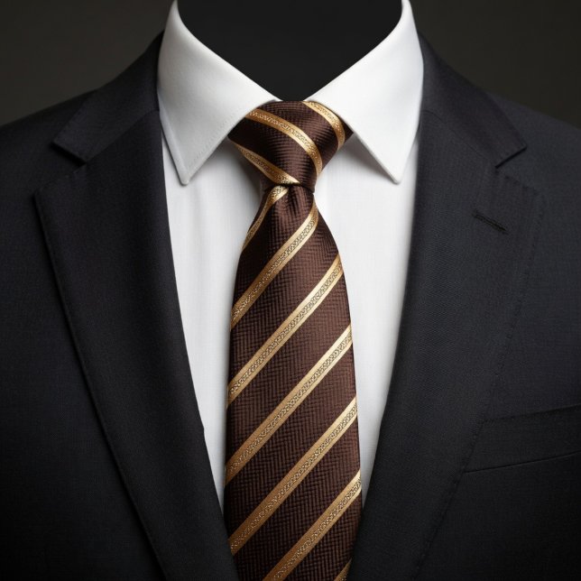 Corbata Clásico a rayas diagonales marrón y dorado (Subido por el creador)