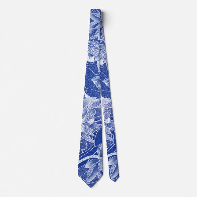 Corbata Clásico Blue Chinoiserie Moda Blue Lotus Floral (Anverso)