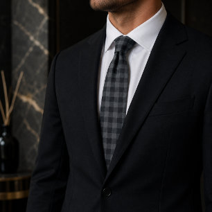Corbata Clásico Buffalo Check Negro y Gris