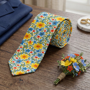 Corbata Clásico Chic Colorido Hojas Patrón de Arte Floral
