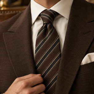 Corbata Clásico Chocolate Marrón Negro Beige Repp Raya