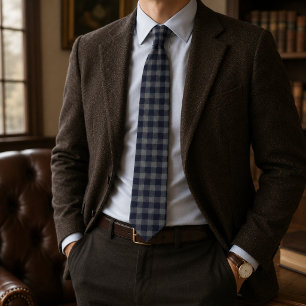 Corbata Clásico cuadros Navy y Gris
