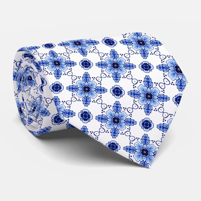 Corbata Clásico de Chic Azul Delft Holandés Patrón Artísti (Enrollado)