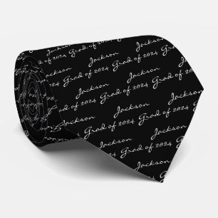 Corbata Clásico de Graduación Negro y Blanco Personalizado