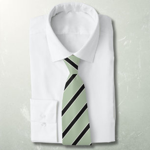 Corbata Clásico de rayas diagonales negro sobre verde