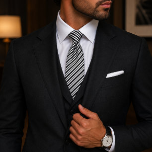 Corbata Clásico Formal Elegante Negro con Rayas Diagonales