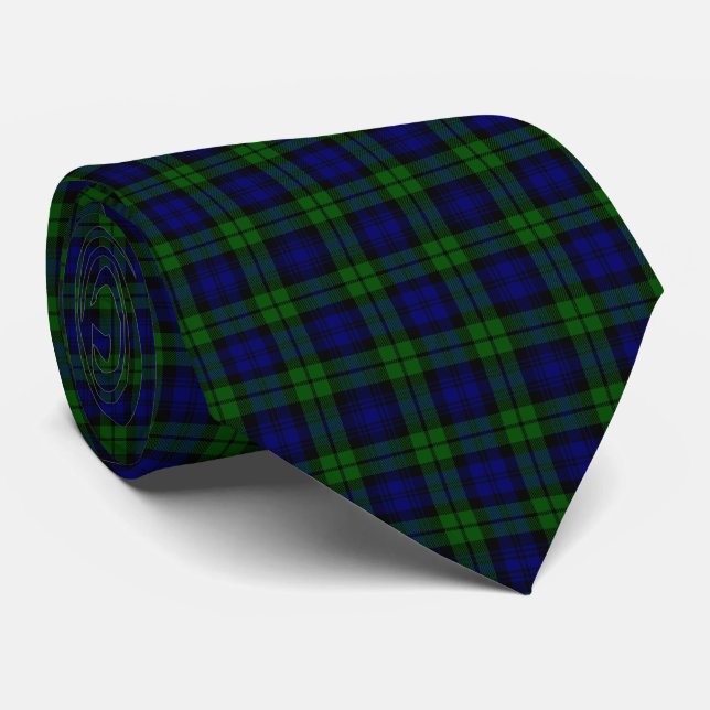 Corbata Clásico Green & Navy Blackwatch Tartán Plaid (Enrollado)