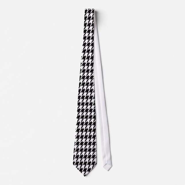 Corbata Clásico Houndstooth Negro y Blanco (Anverso)