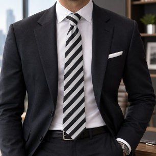 Corbata Clásico Moderno Diagonal Negro y Blanco