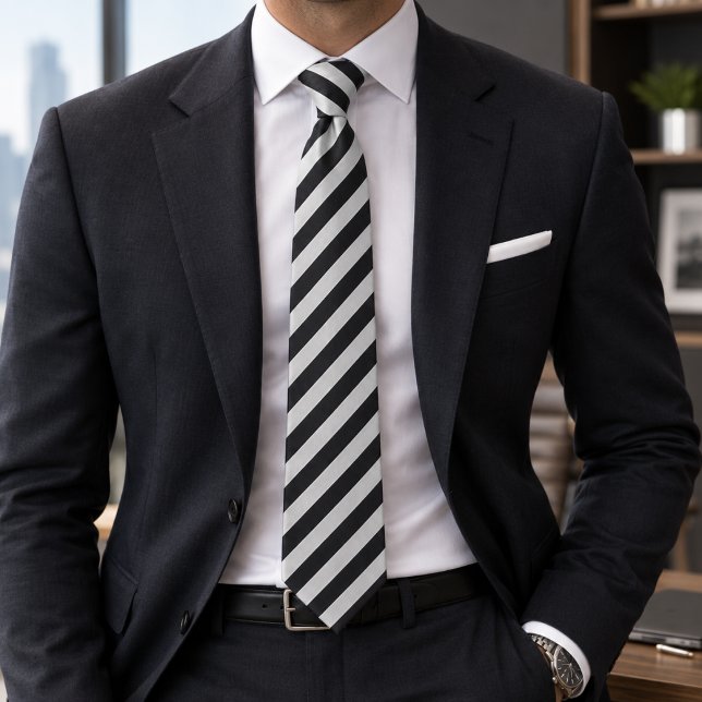 Corbata Clásico Moderno Diagonal Negro y Blanco  (Subido por el creador)