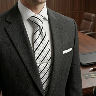 Corbata Clásico Moderno Negro y Blanco Diagonal