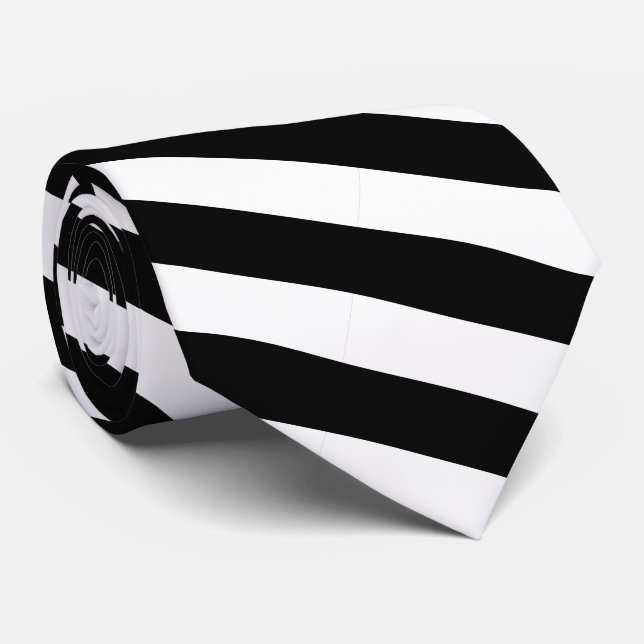 Corbata Clásico moderno negro y blanco rayado (Enrollado)