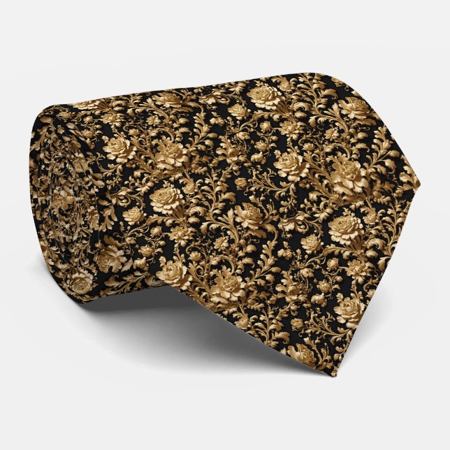 Corbata Clásico Moderno – Patrón Dorado Elegante (Enrollado)