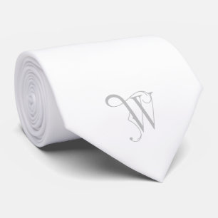 Corbata Clásico Monograma inicial W, gris en blanco