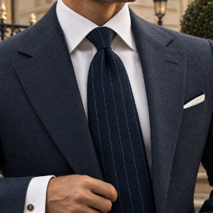 Corbata Clásico Navy Herringbone Heritage Stripe