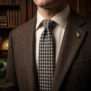 Corbata Clásico Navy Marfil Houndstooth Luxury Caballero