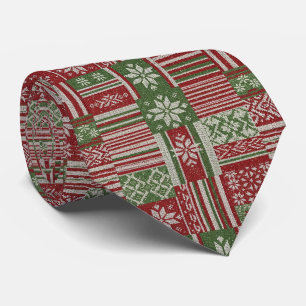 Corbata Clásico Patchwork de Punto de Navidad - Rojo, Verd