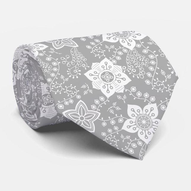 Corbata Clásico Patrón de Flores Blancas Chic Retro (Enrollado)