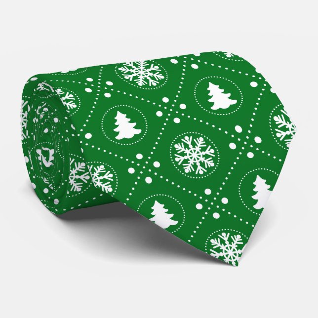 Corbata Clásico patrón de Navidades festivos verdes (Enrollado)