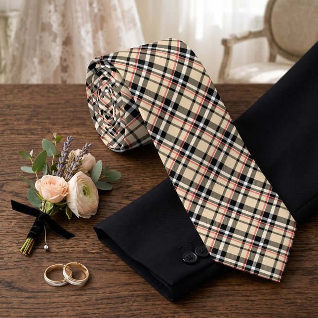 Corbata Clásico Rojo Beige Negro Blanco Patrón de Cuadro E (Subido por el creador)