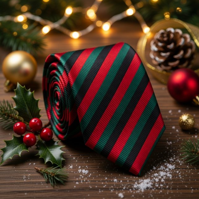 Corbata Clásico Rojo Negro Verde Rayado  (Subido por el creador)
