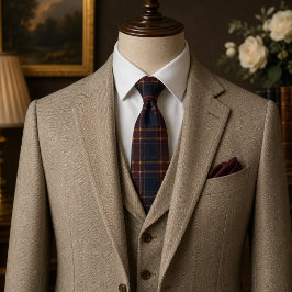 Corbata Clásico Tartán de Burgundy y Azul Marino