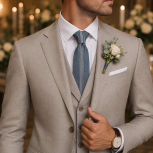 Corbata Clásico Texturizado Azul Polvoriento para Bodas y