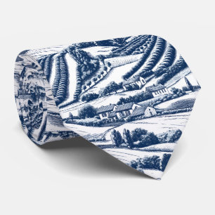 Corbata Clásico Toile Paisaje Pastoral Vintage Azul Char