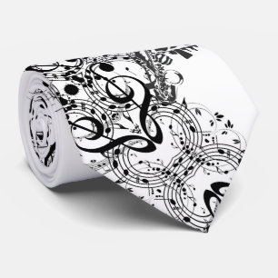 Corbata Clásico White Tie con Sax Player & Music Notes