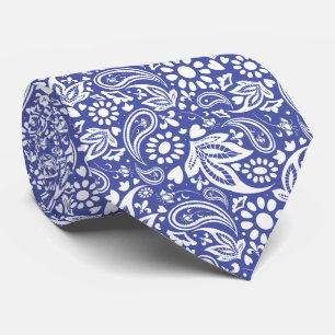 Corbata Classic Blue White Boho Chic Paisley Pattern