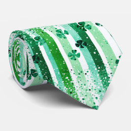 Corbata Classic Green White Vertical Stripes Shamrocks