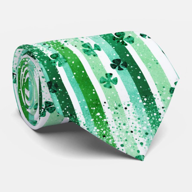Corbata Classic Green White Vertical Stripes Shamrocks (Enrollado)