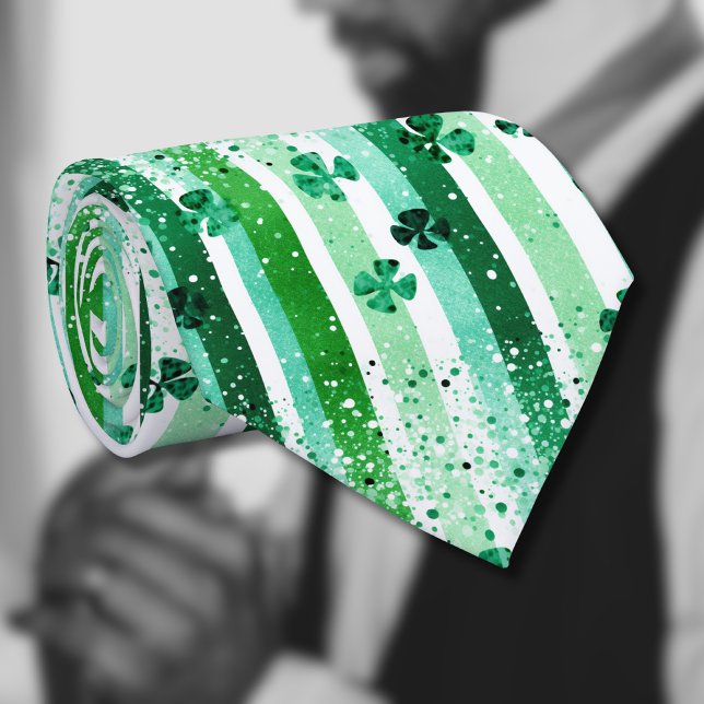 Corbata Classic Green White Vertical Stripes Shamrocks (Subido por el creador)