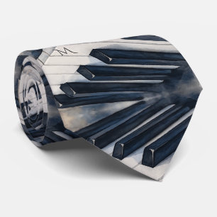 Corbata Claves de piano acuarela en azul y plata de median