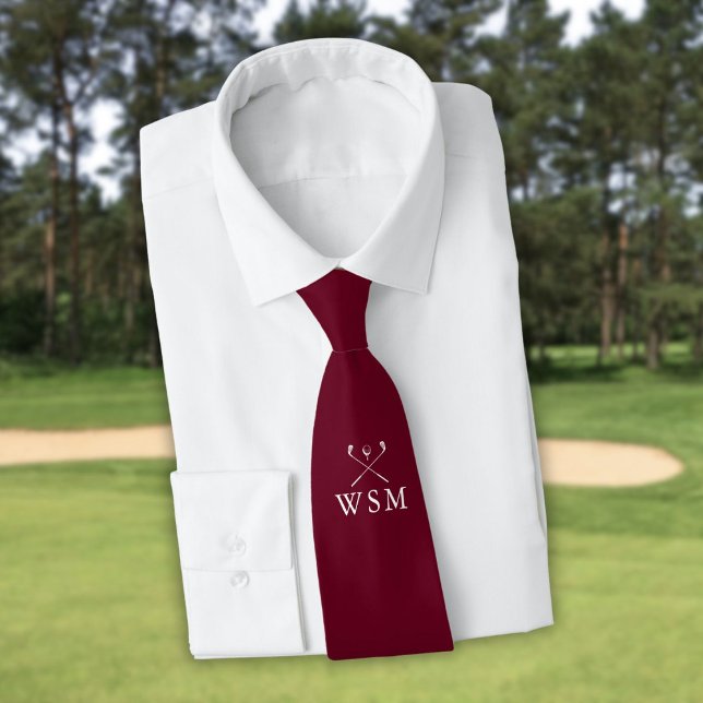 Corbata Club de golf Monograma Personalizado Golf Burgundy (Personalized Monogram Golf Clubs Burgundy Red Golf Neck Tie)