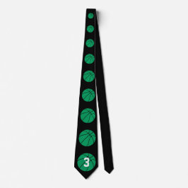 Corbata Coach/jugador de básquetbol verde número/carta Per