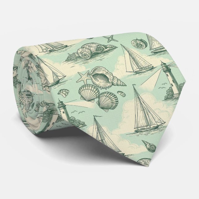 Corbata Coastal Toile with Lighthouses, Sailboats (Enrollado)