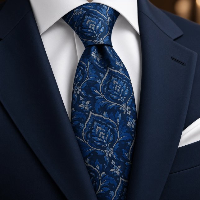 Corbata Cobalt Midnight Azul Plata Damask  (Subido por el creador)