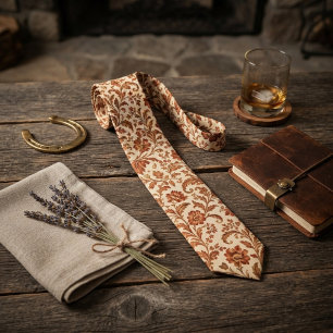 Corbata Cobre Marfil Chintz Floral Scroll