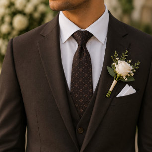 Corbata Cobre Marrón Chocolate Geométrico Micro Elegante