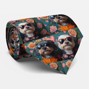 Corbata Cockapoo con rosas del corazón día de San Valentín
