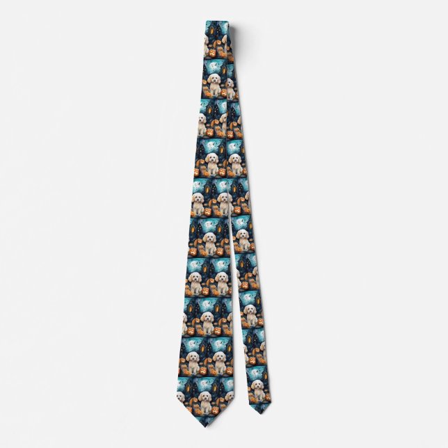 Corbata Cockapoo de Halloween con calabazas aterradoras (Anverso)