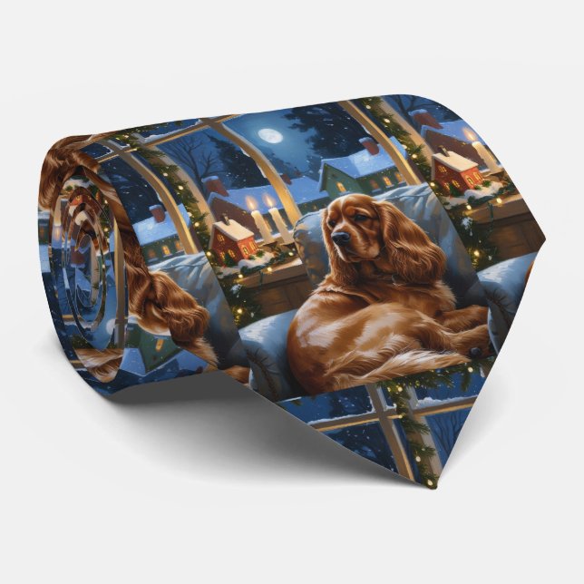 Corbata Cocker Spaniel con Navidades Luces feriado (Enrollado)