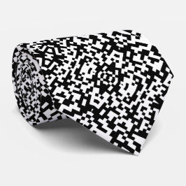 Corbata Código QR abstracto patrón moderno blanco y negro