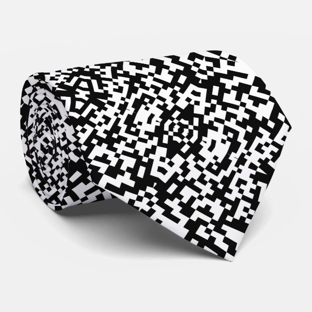 Corbata Código QR abstracto patrón moderno blanco y negro (Enrollado)